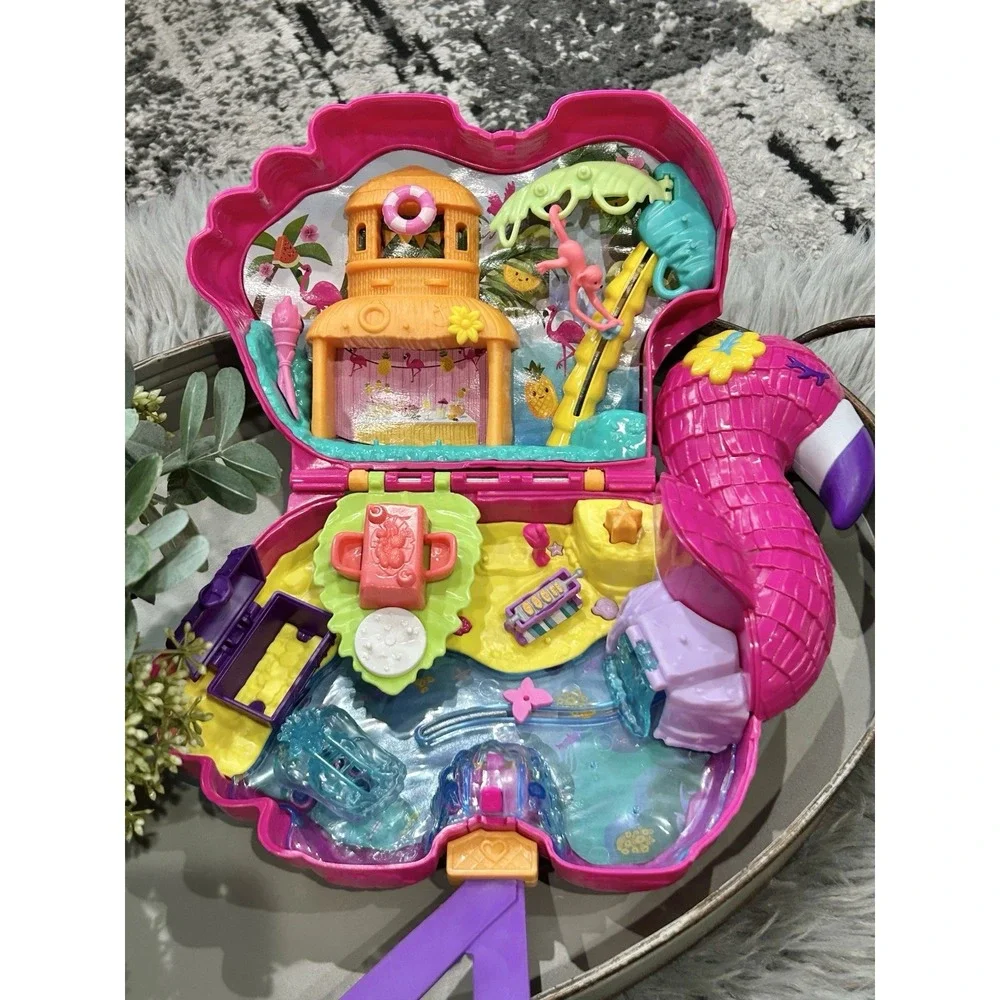 Polly Pocket Flamingo Animals Playset Mini Beach Scene W/ Some Accessories